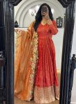 FASHIONABLE CHINON SILK EMBROIDERY SEQUENCE WORK GOWN BOTTOM WITH DUPATTA ORANGE