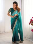 FASHIONABLE CHINON SILK THREAD SEQUENCE LACE WORK SAREE WITH UNSTITCHED BLOUSE RAMA