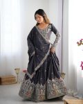 FASHIONABLE CREPE SILK SEQUENCE THREAD EMBROIDERY WORK LEHENGA CHOLI WITH DUPATTA PARTY WEAR WHOLESALE PRICE ETHNIC GARMENT (9)