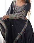 FASHIONABLE CREPE SILK SEQUENCE THREAD EMBROIDERY WORK LEHENGA CHOLI WITH DUPATTA PARTY WEAR WHOLESALE PRICE ETHNIC GARMENT (9)