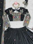 FASHIONABLE CREPE SILK SEQUENCE THREAD EMBROIDERY WORK LEHENGA CHOLI WITH DUPATTA PARTY WEAR WHOLESALE PRICE ETHNIC GARMENT (9)