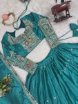 FASHIONABLE CREPE SILK SEQUENCE THREAD EMBROIDERY WORK LEHENGA CHOLI WITH DUPATTA PARTY WEAR WHOLESALE PRICE ETHNIC GARMENT (4)