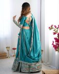 FASHIONABLE CREPE SILK SEQUENCE THREAD EMBROIDERY WORK LEHENGA CHOLI WITH DUPATTA PARTY WEAR WHOLESALE PRICE ETHNIC GARMENT (4)