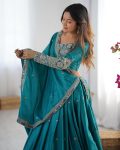FASHIONABLE CREPE SILK SEQUENCE THREAD EMBROIDERY WORK LEHENGA CHOLI WITH DUPATTA PARTY WEAR WHOLESALE PRICE ETHNIC GARMENT (4)