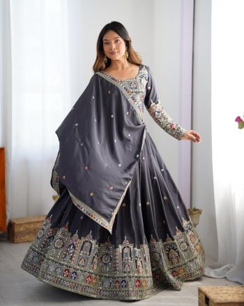 FASHIONABLE CREPE SILK SEQUENCE THREAD EMBROIDERY WORK LEHENGA CHOLI  WITH DUPATTA BLACK