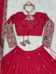 FASHIONABLE CREPE SILK SEQUENCE THREAD EMBROIDERY WORK LEHENGA CHOLI WITH DUPATTA WEDDING WEAR WHOLESALE PRICE ETHNIC GARMENT (3)