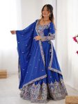 FASHIONABLE CREPE SILK SEQUENCE THREAD EMBROIDERY WORK LEHENGA CHOLI WITH DUPATTA WEDDING WEAR WHOLESALE PRICE ETHNIC GARMENT (7)