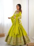 FASHIONABLE CREPE SILK SEQUENCE THREAD EMBROIDERY WORK LEHENGA CHOLI WITH DUPATTA WEDDING WEAR WHOLESALE PRICE ETHNIC GARMENT (14)