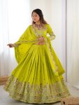 FASHIONABLE CREPE SILK SEQUENCE THREAD EMBROIDERY WORK LEHENGA CHOLI WITH DUPATTA WEDDING WEAR WHOLESALE PRICE ETHNIC GARMENT (14)