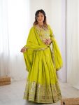 FASHIONABLE CREPE SILK SEQUENCE THREAD EMBROIDERY WORK LEHENGA CHOLI WITH DUPATTA WEDDING WEAR WHOLESALE PRICE ETHNIC GARMENT (14)