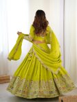 FASHIONABLE CREPE SILK SEQUENCE THREAD EMBROIDERY WORK LEHENGA CHOLI WITH DUPATTA WEDDING WEAR WHOLESALE PRICE ETHNIC GARMENT (14)