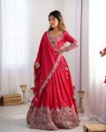 FASHIONABLE CREPE SILK SEQUENCE THREAD EMBROIDERY WORK LEHENGA CHOLI WITH DUPATTA WEDDING WEAR WHOLESALE PRICE ETHNIC GARMENT (3)