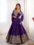FASHIONABLE CREPE SILK SEQUENCE THREAD EMBROIDERY WORK LEHENGA CHOLI WITH DUPATTA WEDDING WEAR WHOLESALE PRICE ETHNIC GARMENT (3)