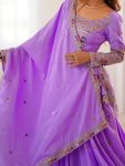 FASHIONABLE CREPE SILK SEQUENCE THREAD EMBROIDERY WORK LEHENGA CHOLI WITH DUPATTA WEDDING WEAR WHOLESALE PRICE ETHNIC GARMENT (17)