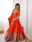 FASHIONABLE CREPE SILK SEQUENCE THREAD EMBROIDERY WORK LEHENGA CHOLI WITH DUPATTA WEDDING WEAR WHOLESALE PRICE ETHNIC GARMENT (2)