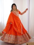 FASHIONABLE CREPE SILK SEQUENCE THREAD EMBROIDERY WORK LEHENGA CHOLI WITH DUPATTA WEDDING WEAR WHOLESALE PRICE ETHNIC GARMENT (2)
