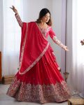 FASHIONABLE CREPE SILK SEQUENCE THREAD EMBROIDERY WORK LEHENGA CHOLI WITH DUPATTA WEDDING WEAR WHOLESALE PRICE ETHNIC GARMENT (3)