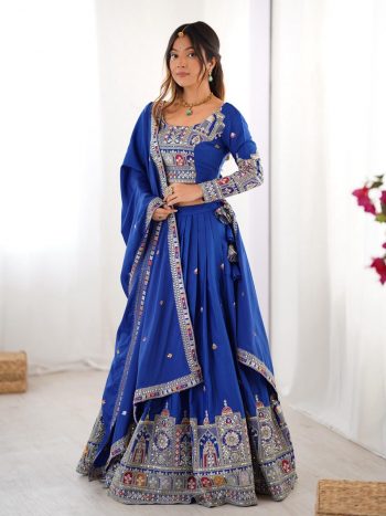 FASHIONABLE CREPE SILK SEQUENCE THREAD EMBROIDERY WORK LEHENGA CHOLI  WITH DUPATTA  BLUE