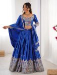 FASHIONABLE CREPE SILK SEQUENCE THREAD EMBROIDERY WORK LEHENGA CHOLI WITH DUPATTA WEDDING WEAR WHOLESALE PRICE ETHNIC GARMENT (7)