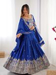 FASHIONABLE CREPE SILK SEQUENCE THREAD EMBROIDERY WORK LEHENGA CHOLI WITH DUPATTA WEDDING WEAR WHOLESALE PRICE ETHNIC GARMENT (7)
