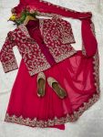 FASHIONABLE DIAMOND SILK EMBROIDERY SEQUENCE WORK READY TO WEAR SAREE BLOUSE WITH JACKET PARTY WEAR WHOLESALE PRICE ETHNIC GARMENT (1)
