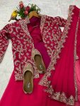 FASHIONABLE DIAMOND SILK EMBROIDERY SEQUENCE WORK READY TO WEAR SAREE BLOUSE WITH JACKET PARTY WEAR WHOLESALE PRICE ETHNIC GARMENT (1)