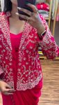 FASHIONABLE DIAMOND SILK EMBROIDERY SEQUENCE WORK READY TO WEAR SAREE BLOUSE WITH JACKET PARTY WEAR WHOLESALE PRICE ETHNIC GARMENT (1)