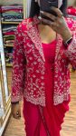 FASHIONABLE DIAMOND SILK EMBROIDERY SEQUENCE WORK READY TO WEAR SAREE BLOUSE WITH JACKET PARTY WEAR WHOLESALE PRICE ETHNIC GARMENT (1)