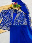 FASHIONABLE DIAMOND SILK EMBROIDERY SEQUENCE WORK READY TO WEAR SAREE BLOUSE WITH JACKET PARTY WEAR WHOLESALE PRICE ETHNIC GARMENT (3)