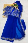 FASHIONABLE DIAMOND SILK EMBROIDERY SEQUENCE WORK READY TO WEAR SAREE BLOUSE WITH JACKET PARTY WEAR WHOLESALE PRICE ETHNIC GARMENT (3)
