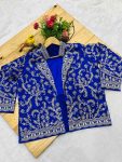 FASHIONABLE DIAMOND SILK EMBROIDERY SEQUENCE WORK READY TO WEAR SAREE BLOUSE WITH JACKET PARTY WEAR WHOLESALE PRICE ETHNIC GARMENT (3)
