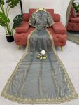 FASHIONABLE FENDY SILK CODING SEQUENCE WORK SAREE WITH UNSTITCHED BLOUSE PARTY WEAR WHOLESALE PRICE ETHNIC GARMENT (6)