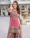 FASHIONABLE GEORGETTE DIGITAL PRINTED REAL MIRROR HANDWORK TOP PALAZZO WITH DUPATTA PARTY WEAR WHOLESALE PRICE ETHNIC GARMENT (4)