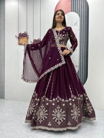 FASHIONABLE GEORGETTE EMBROIDERY SEQUENCE WORK LEHENGA CHOLI WITH DUPATTA WINE