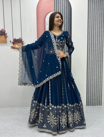 FASHIONABLE GEORGETTE EMBROIDERY SEQUENCE WORK LEHENGA CHOLI WITH DUPATTA BLUE