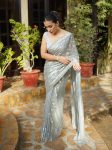 FASHIONABLE GEORGETTE EMBROIDERY SEQUENCE WORK SAREE WITH UNSTITCHED BLOUSE PARTY WEAR WHOLESALE PRICE ETHNIC GARMENT (3)