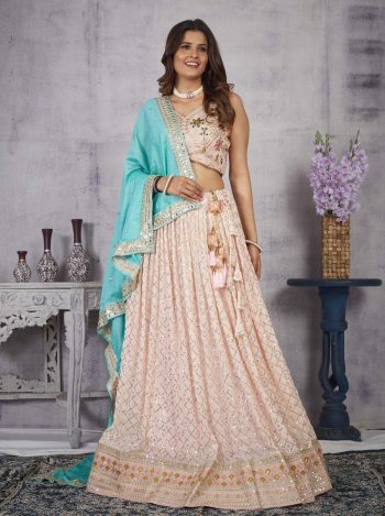 FASHIONABLE GEORGETTE EMBROIDERY THREAD SEQUENCE WORK LEHENGA CHOLI WITH DUPATTA CREAM