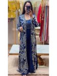 FASHIONABLE GEORGETTE EMBROIDERY THREAD SEQUENCE ZARI WORK STITCHED SHRUG PALAZZO WITH BLOUSE BLUE