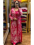 FASHIONABLE GEORGETTE EMBROIDERY THREAD SEQUENCE ZARI WORK STITCHED SHRUG PALAZZO WITH BLOUSE RED