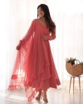 FASHIONABLE GEORGETTE LUKHNOWI SEQUENCE WORK ANARKALI GOWN BOTTOM WITH DUPATTA PARTY WEAR WHOLESALE PRICE ETHNIC GARMENT (5)