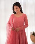 FASHIONABLE GEORGETTE LUKHNOWI SEQUENCE WORK ANARKALI GOWN BOTTOM WITH DUPATTA PARTY WEAR WHOLESALE PRICE ETHNIC GARMENT (5)