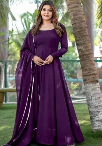 FASHIONABLE GEORGETTE PLAIN FLAIRED ANARKALI GOWN WITH DUPATTA WINE