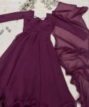 FASHIONABLE GEORGETTE PLAIN FLAIRED GOWN WITH DUPATTA PARTY WEAR WHOLESALE PRICE ETHNIC GARMENT (10)