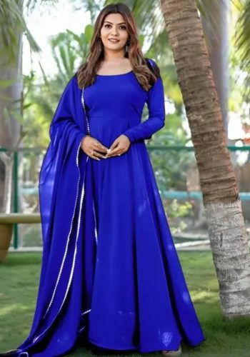 FASHIONABLE GEORGETTE PLAIN FLAIRED ANARKALI GOWN WITH DUPATTA BLUE