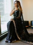 FASHIONABLE GEORGETTE SEQUENCE WORK SAREE WITH UNSTITCHED BLOUSE BLACK