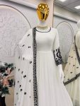 FASHIONABLE GEORGETTE THREAD SEQUENCE EMBROIDERY WORK GOWN WITH DUPATTA PARTY WEAR WHOLESALE PRICE ETHNIC GARMENT (3)