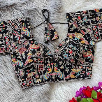 FASHIONABLE GEORGETTE THREAD SEQUENCE EMBROIDERY WORK READY TO WEAR BLOUSE BLACK