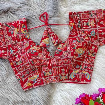 FASHIONABLE GEORGETTE THREAD SEQUENCE EMBROIDERY WORK READY TO WEAR BLOUSE RED