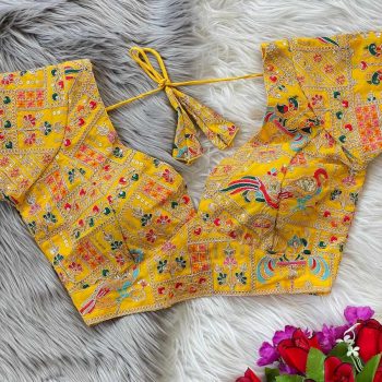 FASHIONABLE GEORGETTE THREAD SEQUENCE EMBROIDERY WORK READY TO WEAR BLOUSE YELLOW