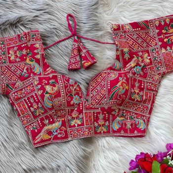 FASHIONABLE GEORGETTE THREAD SEQUENCE EMBROIDERY WORK READY TO WEAR BLOUSE RANI
